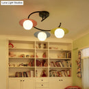 GobekUsa Semi Flush Mount Lamp with Modernist Red-Yellow-Blue Glass and Global Shade - Black Spiral Design, 3 Heads