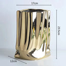 GobekUsa Silver Ruffled Ceramic Flower Vase