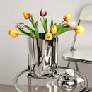 GobekUsa Silver Ruffled Ceramic Flower Vase