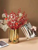 GobekUsa Silver Ruffled Ceramic Flower Vase