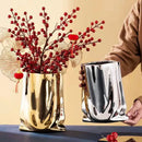 GobekUsa Silver Ruffled Ceramic Flower Vase