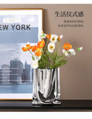 GobekUsa Silver Ruffled Ceramic Flower Vase