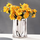 GobekUsa Silver Ruffled Ceramic Flower Vase
