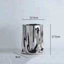 GobekUsa Silver Ruffled Ceramic Flower Vase