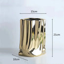 GobekUsa Silver Ruffled Ceramic Flower Vase