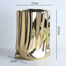 GobekUsa Silver Ruffled Ceramic Flower Vase