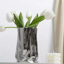 GobekUsa Silver Ruffled Ceramic Flower Vase