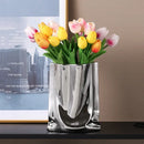 GobekUsa Silver Ruffled Ceramic Flower Vase