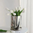 GobekUsa Silver Ruffled Ceramic Flower Vase