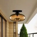 GobekUsa Simple Style Glass Oval Flush Mount Lamp with 1 Light - Clear/Amber/Smoky Ceiling Fixture for Hallway