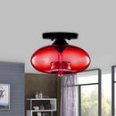 GobekUsa Simple Style Glass Oval Flush Mount Lamp with 1 Light - Clear/Amber/Smoky Ceiling Fixture for Hallway