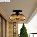 GobekUsa Simple Style Glass Oval Flush Mount Lamp with 1 Light - Clear/Amber/Smoky Ceiling Fixture for Hallway