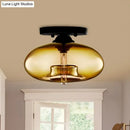 GobekUsa Simple Style Glass Oval Flush Mount Lamp with 1 Light - Clear/Amber/Smoky Ceiling Fixture for Hallway
