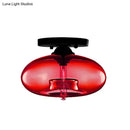 GobekUsa Simple Style Glass Oval Flush Mount Lamp with 1 Light - Clear/Amber/Smoky Ceiling Fixture for Hallway
