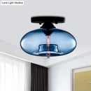 GobekUsa Simple Style Glass Oval Flush Mount Lamp with 1 Light - Clear/Amber/Smoky Ceiling Fixture for Hallway