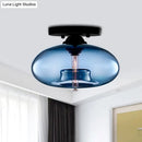 GobekUsa Simple Style Glass Oval Flush Mount Lamp with 1 Light - Clear/Amber/Smoky Ceiling Fixture for Hallway