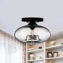 GobekUsa Simple Style Glass Oval Flush Mount Lamp with 1 Light - Clear/Amber/Smoky Ceiling Fixture for Hallway