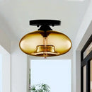 GobekUsa Simple Style Glass Oval Flush Mount Lamp with 1 Light - Clear/Amber/Smoky Ceiling Fixture for Hallway