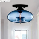 GobekUsa Simple Style Glass Oval Flush Mount Lamp with 1 Light - Clear/Amber/Smoky Ceiling Fixture for Hallway