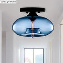 GobekUsa Simple Style Glass Oval Flush Mount Lamp with 1 Light - Clear/Amber/Smoky Ceiling Fixture for Hallway