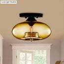 GobekUsa Simple Style Glass Oval Flush Mount Lamp with 1 Light - Clear/Amber/Smoky Ceiling Fixture for Hallway