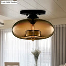 GobekUsa Simple Style Glass Oval Flush Mount Lamp with 1 Light - Clear/Amber/Smoky Ceiling Fixture for Hallway