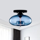 GobekUsa Simple Style Glass Oval Flush Mount Lamp with 1 Light - Clear/Amber/Smoky Ceiling Fixture for Hallway