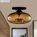 GobekUsa Simple Style Glass Oval Flush Mount Lamp with 1 Light - Clear/Amber/Smoky Ceiling Fixture for Hallway