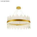 GobekUsa Simplicity Gold LED Crystal Pendant Light - Ring Tri-Prism Design - Perfect for Living Room