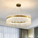 GobekUsa Simplicity Gold LED Crystal Pendant Light - Ring Tri-Prism Design - Perfect for Living Room