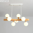 GobekUsa Simplicity Opal Glass Globe Pendant Light - 7 Heads Island Chandelier in Wood for Dining Room