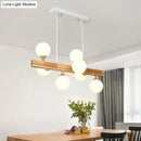 GobekUsa Simplicity Opal Glass Globe Pendant Light - 7 Heads Island Chandelier in Wood for Dining Room