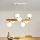 GobekUsa Simplicity Opal Glass Globe Pendant Light - 7 Heads Island Chandelier in Wood for Dining Room