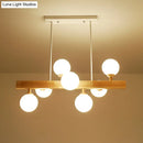 GobekUsa Simplicity Opal Glass Globe Pendant Light - 7 Heads Island Chandelier in Wood for Dining Room