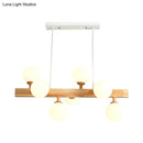 GobekUsa Simplicity Opal Glass Globe Pendant Light - 7 Heads Island Chandelier in Wood for Dining Room