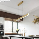 GobekUsa Sleek Brass Island Lamp: Simplicity Pole-Shaped LED Suspension Lighting for Acrylic Dining Rooms
