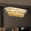 GobekUsa Sleek Chrome LED Restaurant Island Ceiling Light with Elegant Oval Crystal Shade