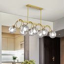 GobekUsa Sleek Gold Spiral Island Light - Post-Modern Metal Ceiling Hang Lamp with Ball Glass Shade