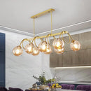 GobekUsa Sleek Gold Spiral Island Light - Post-Modern Metal Ceiling Hang Lamp with Ball Glass Shade