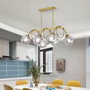 GobekUsa Sleek Gold Spiral Island Light - Post-Modern Metal Ceiling Hang Lamp with Ball Glass Shade