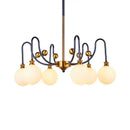 GobekUsa Sleek Opal Glass Pendant Chandelier - Modernist Spherical Down Lighting - Black-Gold Finish - 6/9 Bulb Option for Living Room
