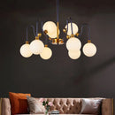 GobekUsa Sleek Opal Glass Pendant Chandelier - Modernist Spherical Down Lighting - Black-Gold Finish - 6/9 Bulb Option for Living Room