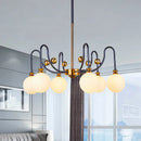 GobekUsa Sleek Opal Glass Pendant Chandelier - Modernist Spherical Down Lighting - Black-Gold Finish - 6/9 Bulb Option for Living Room