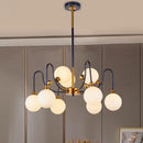 GobekUsa Sleek Opal Glass Pendant Chandelier - Modernist Spherical Down Lighting - Black-Gold Finish - 6/9 Bulb Option for Living Room