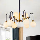 GobekUsa Sleek Opal Glass Pendant Chandelier - Modernist Spherical Down Lighting - Black-Gold Finish - 6/9 Bulb Option for Living Room