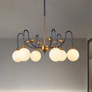 GobekUsa Sleek Opal Glass Pendant Chandelier - Modernist Spherical Down Lighting - Black-Gold Finish - 6/9 Bulb Option for Living Room