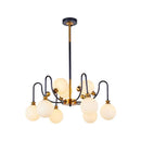 GobekUsa Sleek Opal Glass Pendant Chandelier - Modernist Spherical Down Lighting - Black-Gold Finish - 6/9 Bulb Option for Living Room