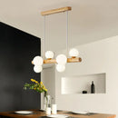 GobekUsa Sleek Wooden LED Ceiling Light: Linear Dining Room Island Chandelier with Cream Glass Shade