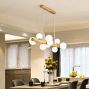 GobekUsa Sleek Wooden LED Ceiling Light: Linear Dining Room Island Chandelier with Cream Glass Shade