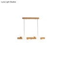 GobekUsa Sleek Wooden LED Ceiling Light: Linear Dining Room Island Chandelier with Cream Glass Shade